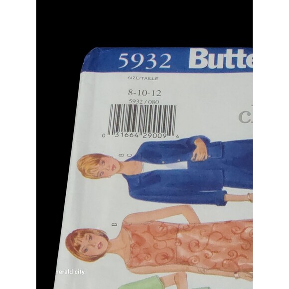 Vtg Butterick 5932 Pattern Classics 8-10-12 Womens Pullover Dress Jacket Uncut - Picture 2 of 5